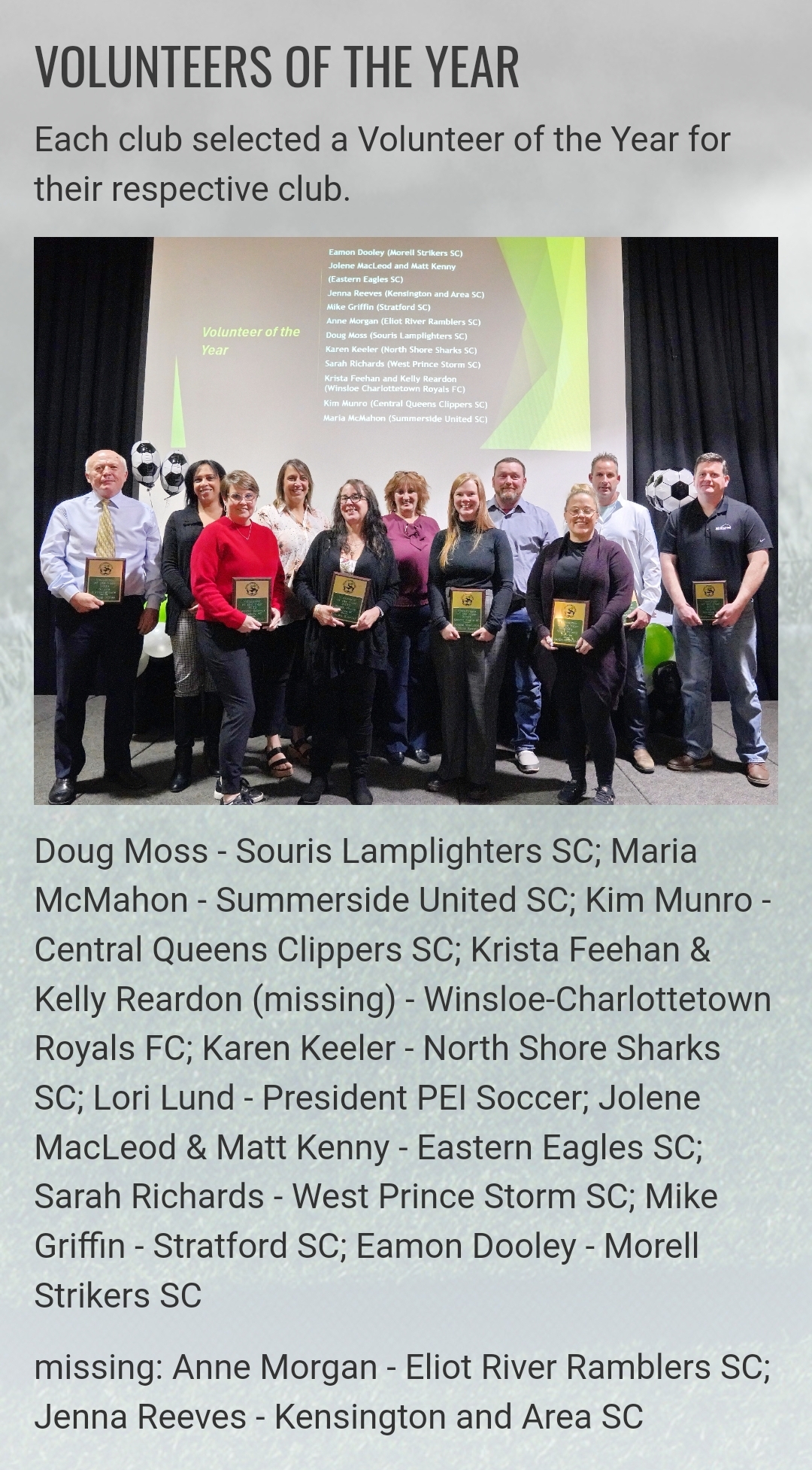 2023 PEI Soccer Association Club Volunteers of the Year CQ - Kim Munro and ER- Anne Morgan