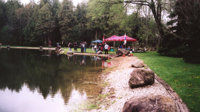 Tent setup by the water's edge